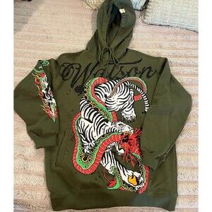 Watson Premium Tiger Snake Graphic Hoodie Olive Green Men’s Small NWT
